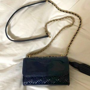 TORY BURCH Fleming Patent Micro Shoulder Bag - Royal Navy